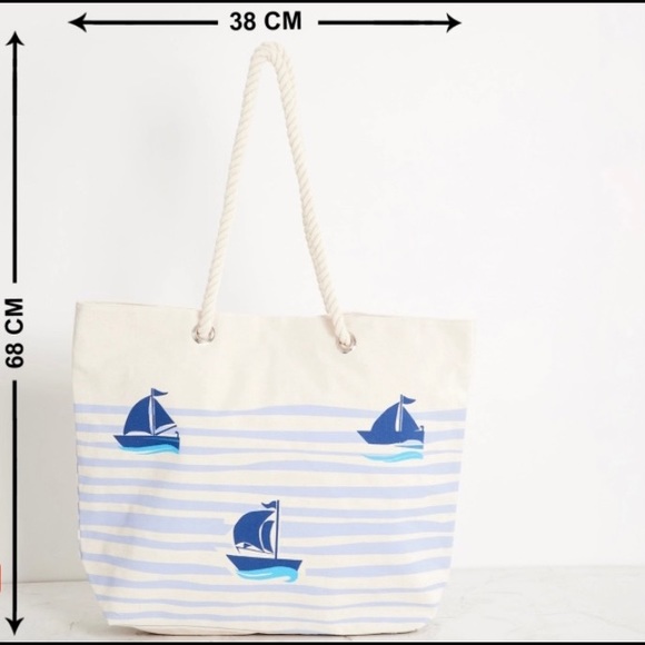 New Off-White And Blue Printed Shopping Tote Bag - Mother’s Day Special Deal - Picture 3 of 4